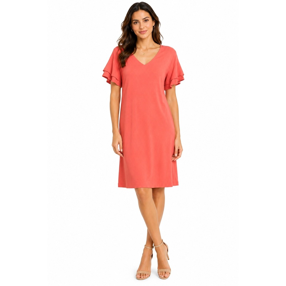 Ann Taylor Coral Pink V-Neck Flutter Sleeve Shift Dress XSP NWT